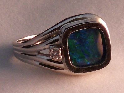 Weißgold Ring Schwarzopal Opal Brillant 585 Gold Neu wertig