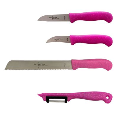 Set 1x Brotmesser + 1x Sparschäler + 2 x Küchenmesser Schälmesser Pink Solingen