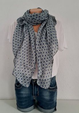 Blogger Italy Schal Tuch Halstuch Seide/ Baumwolle asymetrisch bunte Blüten Grau