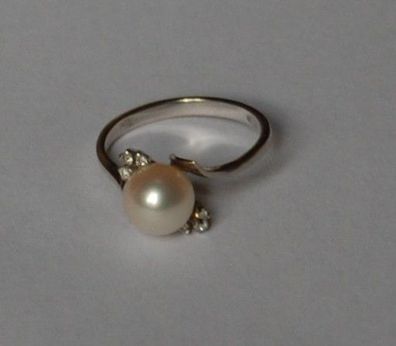 Weißgold Akoja Perle Ring 6x Diamant edel 750 Gold