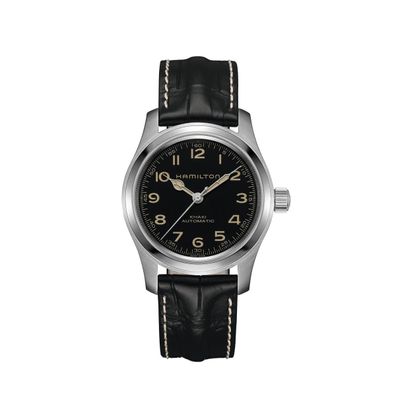 Hamilton Herren Uhr H70605731 Khaki Field Murph Automatik, Leder schwarz mit weißer N