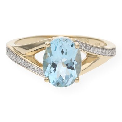 JuwelmaLux Ring 585/000 (14 Karat) Gold mit Blautopas und Brillanten JL10-07-1593