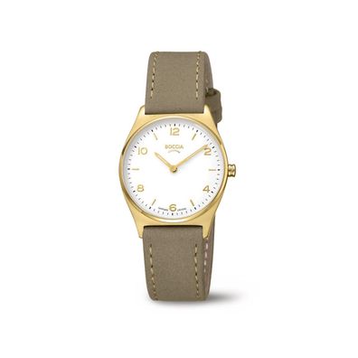 Boccia Damen Uhr Slim Titan gold plattiert 3338-03 Leder sand