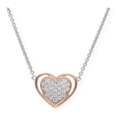 JuwelmaLux Halskette 925/000 Sterling Silber teils roségold plattiert Herz mit Zirkon
