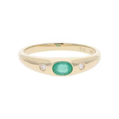 JuwelmaLux Ring Gelbgold 585er 14 Karat mit Smaragd und Brillanten 0,03 Carat JL10-07