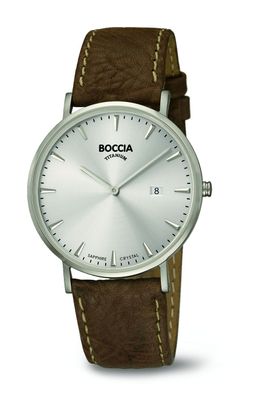 Boccia Herren Uhr 3648-01 Leder braun mit Datumsanzeige