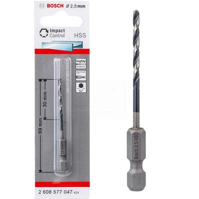Bosch Professionel HSS Metall Bohrer 2,5 mm 1/4 Hex IMACT Control Sechskant Schaft