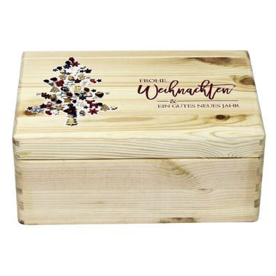 Holzkiste Geschenkbox mit Klappdeckel und Aufdruck Weihnachten