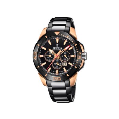 Festina Herrenarmbanduhr F20645/1 Chrono Bike Set, Edelstahl schwarz, rosé vergoldet