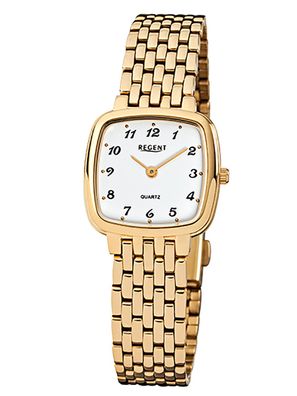 Regent Damen Armbanduhr Edelstahl F-521 gold plattiert