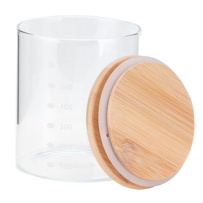 Vorratsdose für Lebensmittel mit Bambusdeckel. Hochwertiges Borosilikatglas