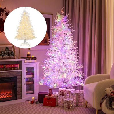 180 cm Weihnachtsbaum Künstlich mit Beleuchtung, Tannenbaum mit Schnee, Weiß