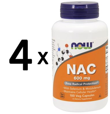 4 x NAC N-Acetyl Cysteine with Selenium & Molybdenum, 600mcg - 100 vcaps