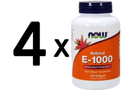 4 x Vitamin E-1000, Natural (Mixed Tocopherols) - 100 softgels