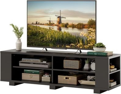 TV-Schrank, Lowboard für Fernseher bis zu 65 Zoll, Fernsehtisch mit 4 offenen Fächern