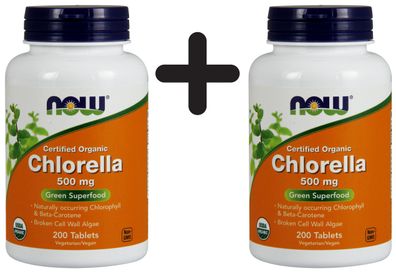 2 x Chlorella, 500mg Organic- 200 tablets