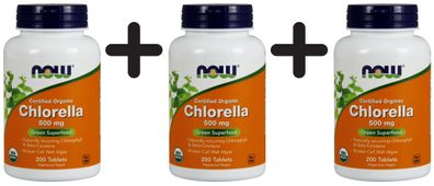 3 x Chlorella, 500mg Organic- 200 tablets