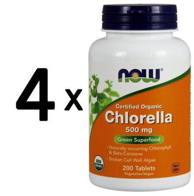 4 x Chlorella, 500mg Organic- 200 tablets
