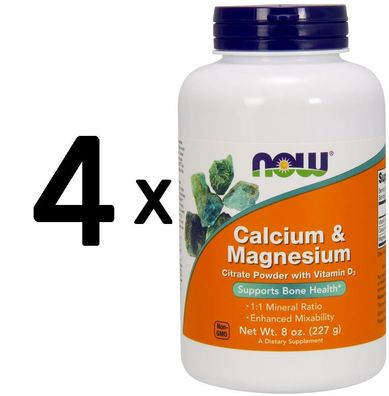 4 x Calcium & Magnesium, Citrate Powder with Vitamin D3 - 227g