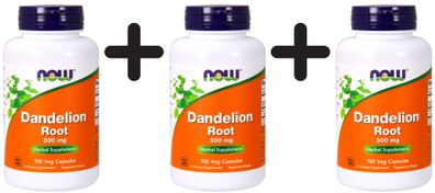 3 x NOW Foods Dandelion Root, 500mg - 100 vcaps