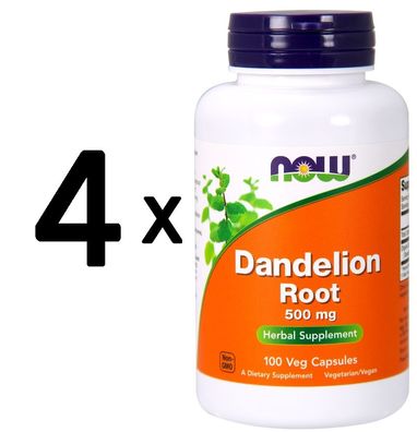 4 x NOW Foods Dandelion Root, 500mg - 100 vcaps