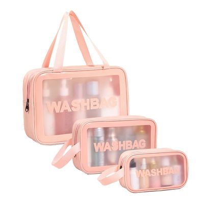 Tragbare wasserdichte PVC-Kosmetiktasche, Reise-Make-up-Tasche zur Aufbewahrung rosa