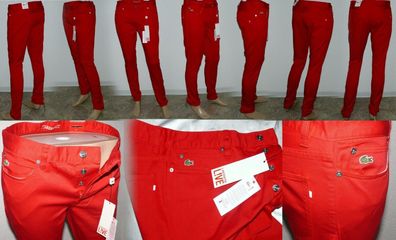 Lacoste HH 2601 240 Stoff Jeans Slim 5 Pocket Hose Stretch W30 L32 W32 L34 Rouge