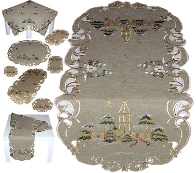 Tischdecke Tischläufer Deckchen Weihnachtsdekoration Kirche Antik Grün Gold Bestickt