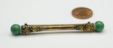 Brosche Nadel Malachit 585 Gold Antik massiv