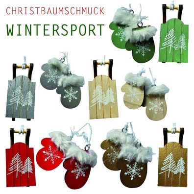 Weihnachtsbaum Christbaumschmuck Holz Deko Wintersport Set rot grün silber gold