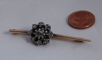 Brosche Nadel 0.70 Ct Diamant Altschliff Rosen Unikat Antik 585 Gold