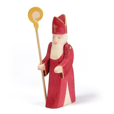Ostheimer Nikolaus II mit Stab rot, bewegliche Arme 38010 Holzfigur Weihnachten