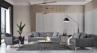 Stilvoll Wohnzimmer set 3tlg. Luxus Möbel Grau Modern Design 3 + 1 Sofa