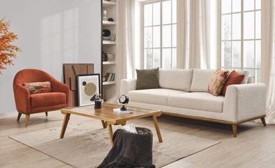 Sofagarnitur 3 + 1 Sitzer Design Möbel 2tlg Beige Couchen Sofa Textil