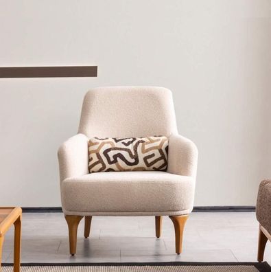 Design Sessel Beige Farbe Wohnzimmer Holz Stilvoll Lounge Club Möbel