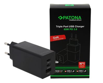 PATONA Premium GaN PD65W Adapter schwarz 2xUSB-C 1xUSB-A