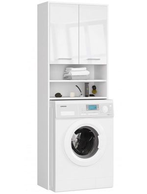 Waschmaschinenschrank mit 2 Türen Hochschrank Badschrank in weiß/ weiß Hochglanz