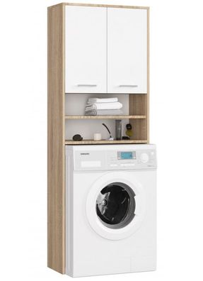 Waschmaschinenschrank mit 2 Türen Hochschrank Badschrank in Sonoma Eiche/ weiß