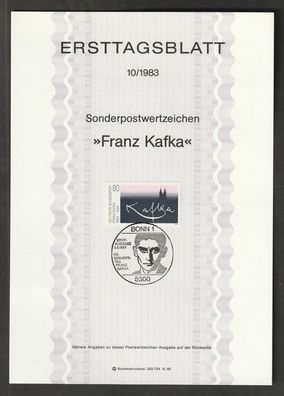 BRD Ersttagsblatt 100. Geburtstag von Franz Kafka Schriftsteller ETB 10-83