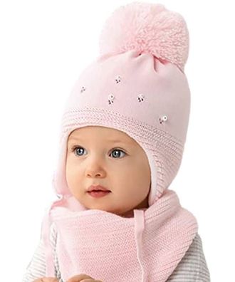 Baby Mädchen Winter Mütze Dreiecktuch Schal Strick Winterset 36/38 0-6 Monate