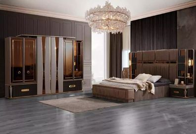 Luxus Doppelbett Beige Stoff Bett Set 5tlg Schlafzimmer Garnitur Betten
