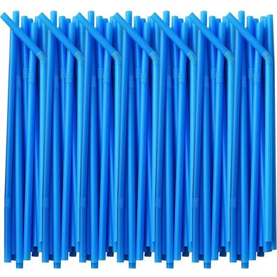 200 Stück flexible Kunststoff-Trinkhalme, extra lang, bunt, dunkelblau