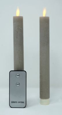 2er Set LED Tafelkerze Stabkerze 23 cm Taupe grau Echtwachs Kerzen Fernbedienung