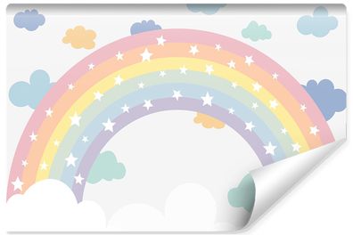 Muralo Vlies Fototapete für Kinderzimmer Regenbogen Wolken Sterne Wanddekoration