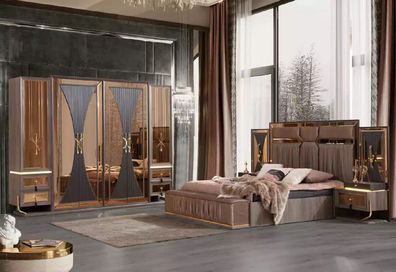 Luxus Sofa Beige Garnitur Schlafzimmer Doppelbett Beige Set 5tlg Bett