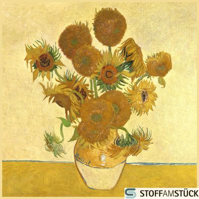 Stoff Kissen Panel Kunstleder Fünfzehn Sonnenblumen 45 cm x 45 cm bedruckt