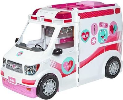 Barbie Krankenwagen 2-in-1 Spielset mit aufklappbarem Wagen, Licht und Geräusche