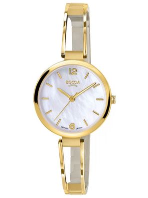 Boccia Damen-Armbanduhr Titan Goldfarben mit Perlmutt-Blatt 3354-02