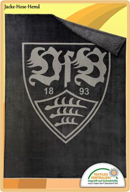 Decke VfB Stuttgart Grau Logo Wappen Kuscheldecke Fleecedecke Gr. 150x200cm NEU