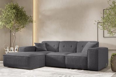 Ecksofa, Eckcouch, Ecksofa L-Form, Gestepptes Eckcouch PULA stoff Antic Stahl